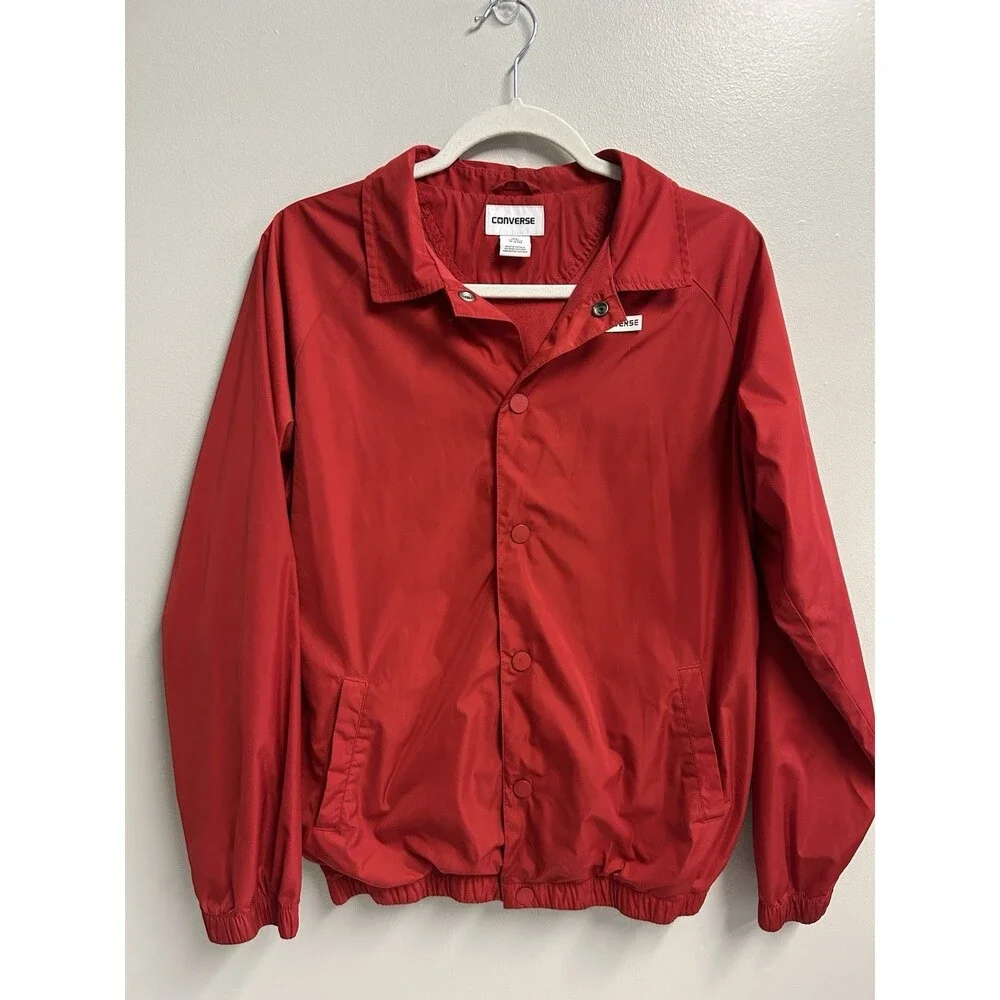 Converse Red Coach Jacket Lightweight Button-Up Windbreaker Boys Size XL